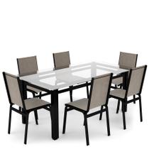 Sala Jantar Retangular 6 Lugares Alumínio Preto Tela Mocca