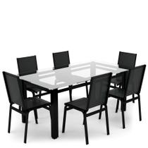 Sala Jantar Retangular 6 Lugares Alumínio Preto Tela Preto Sala Jantar Retangular 6 Lugares Alumínio Preto Tela Preto