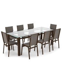 Sala Jantar Retangular 8 Lugares Alumínio Marrom Tela Fendi
