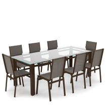 Sala Jantar Retangular 8 Lugares Alumínio Marrom Tela Fendi