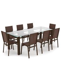Sala Jantar Retangular 8 Lugares Alumínio Marrom Tela Marrom