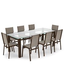 Sala Jantar Retangular 8 Lugares Alumínio Marrom Tela Mocca