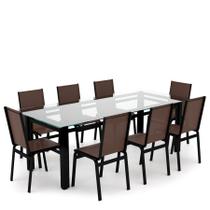 Sala Jantar Retangular 8 Lugares Alumínio Preto Tela Marrom