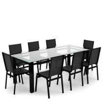 Sala Jantar Retangular 8 Lugares Alumínio Preto Tela Preto