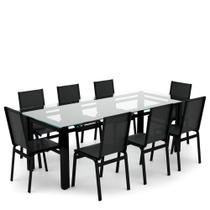 Sala Jantar Retangular 8 Lugares Alumínio Preto Tela Preto