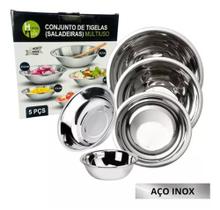 Saladeira 5 Tigelas Aço Inox Vasilha Bacia Multiuso Grande