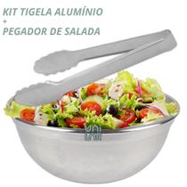Saladeira alumínio 26 cm + Pegador de saladas inox pinça multiuso salada macarrão tigela Saladeira alumínio 26 cm + Pegador de saladas inox pinça multiuso salada macarrão tigela
