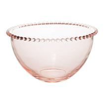 Saladeira Borda de Bolinhas Vidro Rosa Grande - 21 cm - Rojemac