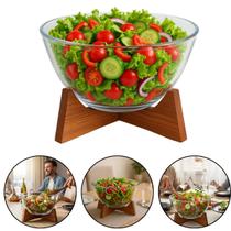 Saladeira Bowl Vidro 2,7 L Suporte Madeira Acácia Hauskraft
