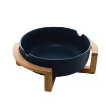 Saladeira Porcelana c/Suporte Bambu Azul Matt 26x22x11cm Saladeira Porcelana c/Suporte Bambu Azul Matt 26x22x11cm