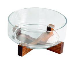 Saladeira Vidro Borossilicato Base de Acácia 22cm Mimo Style