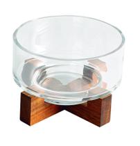Saladeira Vidro Borossilicato Base de Acácia 28cm Mimo Style