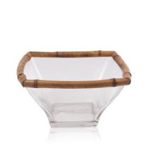 Saladeira Vidro C/ Borda Bambu Tigrado Saladeira Vidro C/ Borda Bambu Tigrado