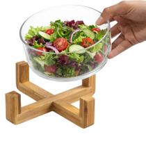 Saladeira Vidro Suporte Madeira Bowl Sobremesa Tigela 13cm