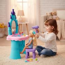 Salão de Beleza Infantil Penteadeira com Acessórios Completa Espelho Cadeira Rosa Salão de Beleza Infantil Penteadeira com Acessórios Completa Espelho Cadeira Rosa