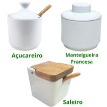 Saleiro Açucareiro Manteigueira Porcelana Premium Kit 3 peças - Sweet Home