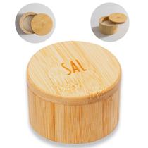 Saleiro Bambu Redondo C/ Tampa Giratória Imã Mini Pote Sal Mesa Cozinha Lyor