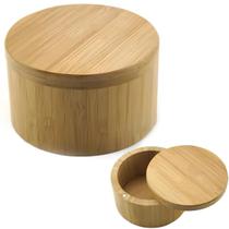Saleiro Bambu Redondo Tampa Imã Giratória Pote Sal Tempero