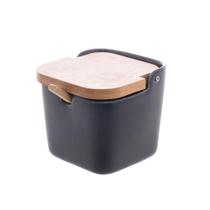 Saleiro Cerâmica Colher E Tampa De Bambu 10,5Cm De Servir