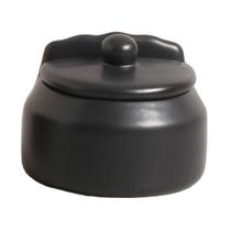 Saleiro Com Tampa Em Cerâmica Mesa Parede Porta Sal De Louça cor Preto Matte