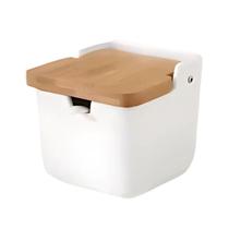 Saleiro De Cerâmica Com Tampa de Bambu Porta Sal Para Cozinha Utensílios De Cozinha