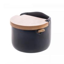 Saleiro de Cerâmica com Tampa e Colher de Bambu Azul Escuro 10x9,5cm 18032 - Wolff