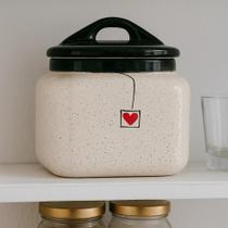 Saleiro de Cerâmica Decorado Pote de Cozinha com Tampa Vintage Porta Sal Moderno