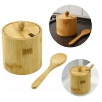 Saleiro de Madeira Açucareiro de Bambu com Tampa e Colher Pote de Bambu Cozinha 200ml Saleiro de Madeira Açucareiro de Bambu com Tampa e Colher Pote de Bambu Cozinha 200ml