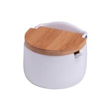Saleiro De Mesa De Cerâmica Com Tampa De Bambu Branco 10 X 9,5 X 9,5 Cm Lyor