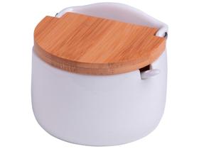 Saleiro De Mesa Em Cerâmica Tampa De Madeira Bianco Lyor