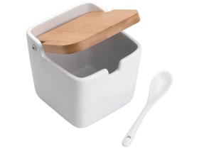 Saleiro De Mesa Em Cerâmica Tradicional Tampa Bambu E Colher Saleiro De Mesa Em Cerâmica Tradicional Tampa Bambu E Colher