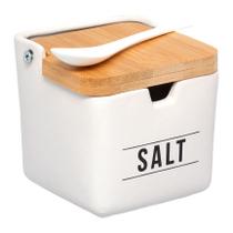 Saleiro De Porcelana E Bambu Manhattan Branco Com Tampa Colher Hauskraft 270mL Saleiro De Porcelana E Bambu Manhattan Branco Com Tampa Colher Hauskraft 270mL