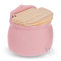 Saleiro de porcelana Rosa com tampa de madeira Saleiro de porcelana Rosa com tampa de madeira