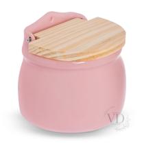 Saleiro de porcelana Rosa com tampa de madeira - VDDECORA LAR