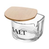 Saleiro de Vidro com Tampa de Bambu 10x10x8cm - Wolff
