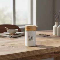 Saleiro Doha 90ml Branco Em Vidro E Bambu Design Minimalista