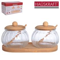 Saleiro E Açucareiro / Porta Condimento De Vidro Doraine 2 Peças 230ml + Colher + Tampa E Suporte Bambu Hauskraft Saleiro E Açucareiro / Porta Condimento De Vidro Doraine 2 Peças 230ml + Colher + Tampa E Suporte Bambu Hauskraft