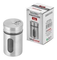 Saleiro E Pimenteiro com Regulagem Vidro Aço Inox Visor Gourmet