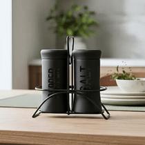 Saleiro e Pimenteiro com Suporte Preto Nero Hauskraft Saleiro e Pimenteiro com Suporte Preto Nero Hauskraft