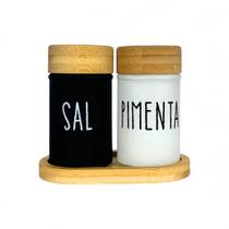 Saleiro E Pimenteiro Doha De Vidro E Bambu Com Base 90ml Saleiro E Pimenteiro Doha De Vidro E Bambu Com Base 90ml