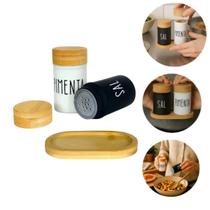 Saleiro E Pimenteiro Vidro Base Tampa Bambu 90ml Doha 3 Pçs Saleiro E Pimenteiro Vidro Base Tampa Bambu 90ml Doha 3 Pçs