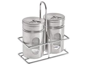 Saleiro e Pimenteiro Vidro e Aço Inox 2 Peças - com Suporte Hauskraft SLRO-004 Saleiro e Pimenteiro Vidro e Aço Inox 2 Peças - com Suporte Hauskraft SLRO-004