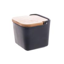 Saleiro Em Cerâmica Azul com Tampa de Bambu 11,5x12,5x11,5 - Wolff