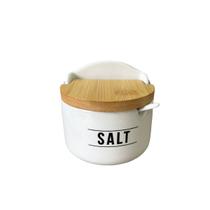 Saleiro Em Porcelana Tampa Bambu C/ Colher Porta Especiarias Condimentos Temperos Cozinha Manhattan