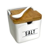 Saleiro Manhattan Em Porcelana Mesa Tampa Bambu C/Colher