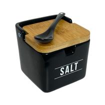 Saleiro Manhattan Em Porcelana Mesa Tampa Bambu C/Colher