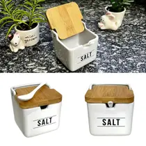 Saleiro Manhattan Em Porcelana Mesa Tampa Bambu C/Colher