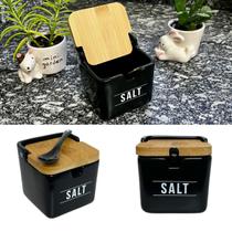 Saleiro Manhattan Em Porcelana Mesa Tampa Bambu C/Colher