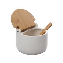 Saleiro mesa cer c/tampa bambu col bianco 10,5cm x 9cm Saleiro mesa cer c/tampa bambu col bianco 10,5cm x 9cm