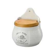 Saleiro para Parede em Porcelana Branca e Tampa de Bambu Saleiro para Parede em Porcelana Branca e Tampa de Bambu